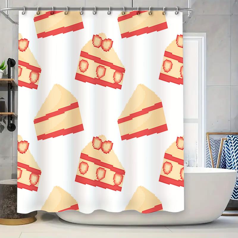 

Vintage 8-Bit Cake Shower Curtain Retro Game Theme Decorative Bathroom Accessories Set For Home Decoration White Background With W60H190(CM)-1 Pcs