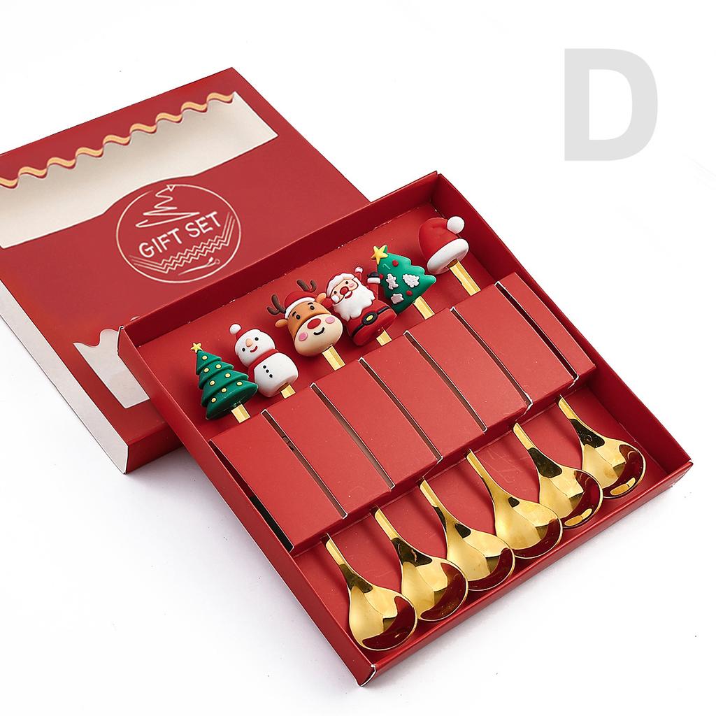 6/4/2 STK Weihnachtsgeschenk Glod Löffel Gabel Set Elch Weihnachtsbaum Dekoration Dessert Scoop Obst Gabel Kaffeelöffel Besteck Set