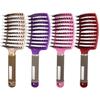 Large Anti-Static Curved Massage Comb for Curly Hair - Pig Bristle, Nine-Row, Plastic