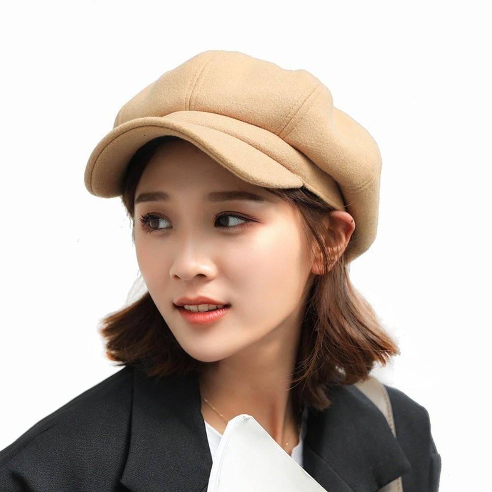 Solid Color British Berets Ear Protection Artist Hat Elegant Woolen Octagonal Hat  Girl