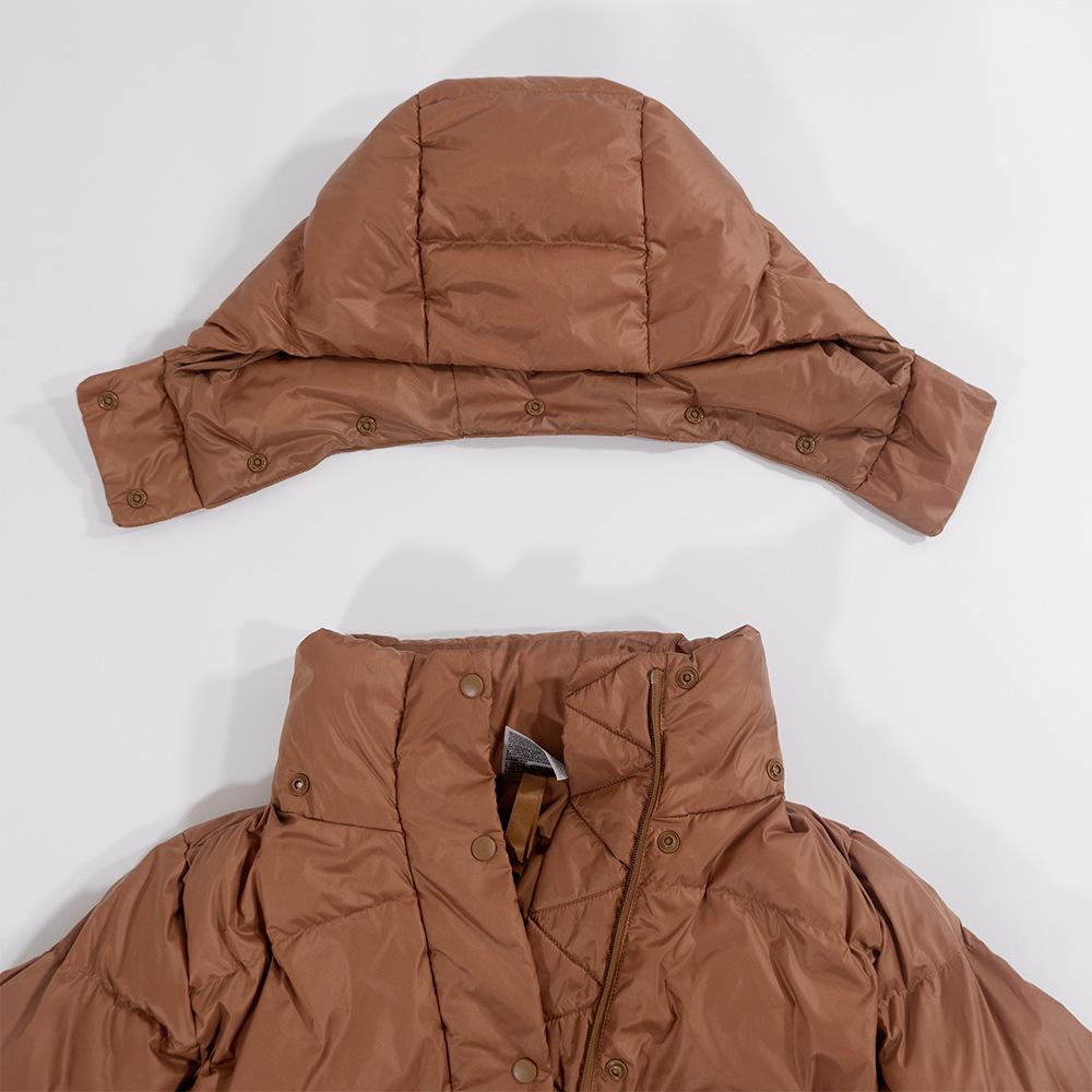 Lulu Kurze Kältebeständige Daunenjacke mit Kapuze: 4-Gitter-Puff, Abnehmbar & Warm für Herbst/Winter-Fitness