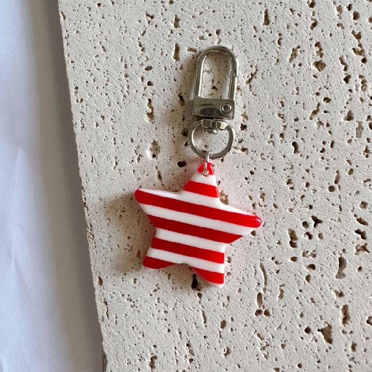 Stylish Alloy Resin Key Ring Star Charm Keychain With Delicate Striped Decoration Accent For Purse Backpacks Camera