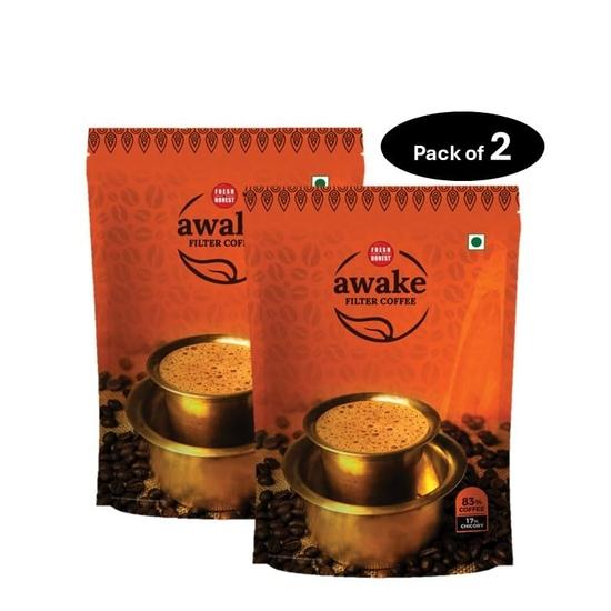 FRESH & HONEST Awake Filter Coffee Powder | Blend of Coffee 83% Chicory 17%| South Indian Filter Coffee | 200g Pack | Pack of 2