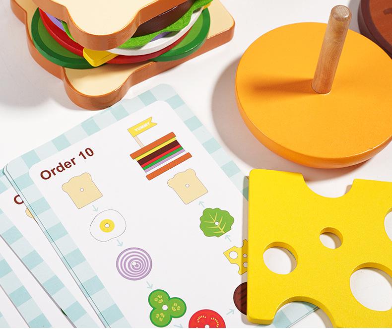 Children's Wooden Hamburger & Sandwich Assembly Toy Set