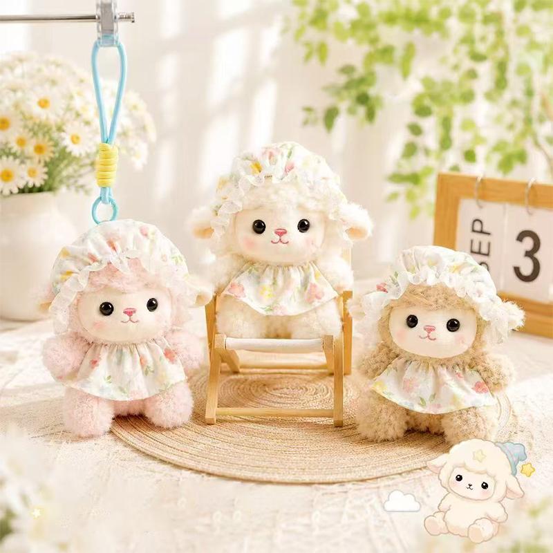 Cute Tulip Lamb Plush Keychain Fluffy Soft Stuffed Pendant Detachable Wrist Lanyard for Girls Birthday Gift