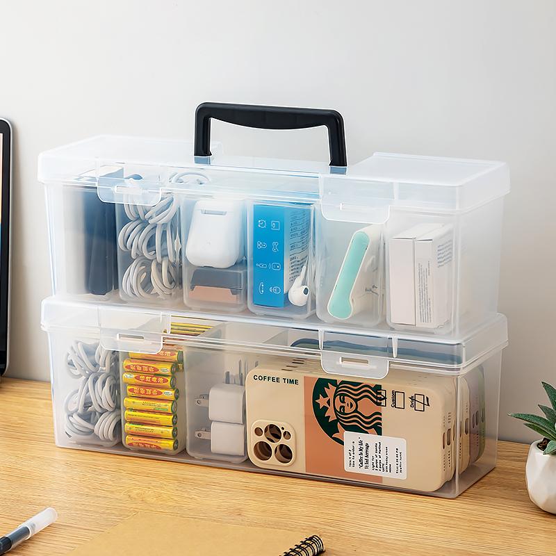 6 Grids Data Cable Storage Case Clear Plastic Office Desktop Sundries Organizer Earphones Mouse Charging Cable Storage Organizer