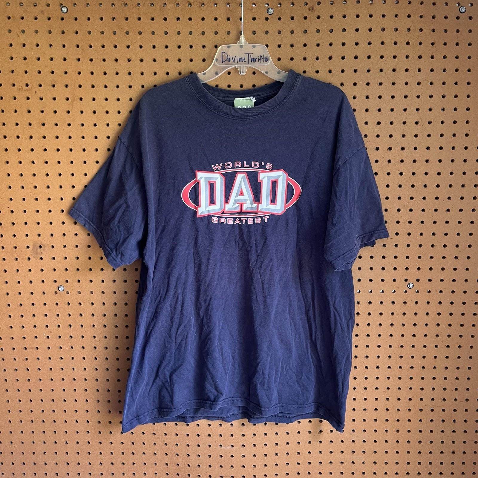 Vintage World’s Greatest Dad Graphic T-Shirt Navy Blue Size XL Fathers Day S