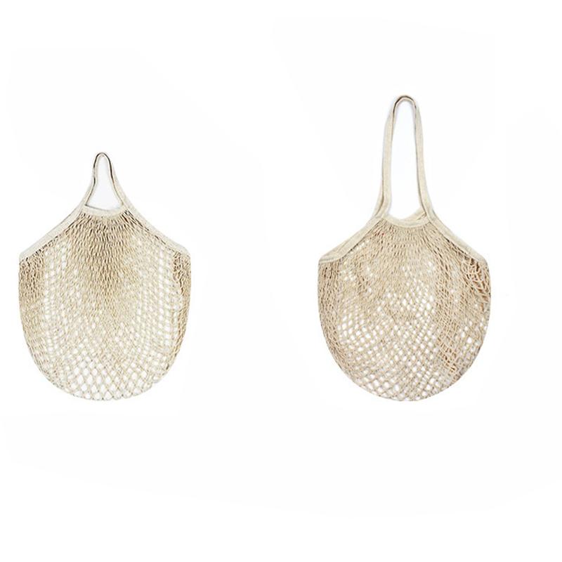 Handheld foldable shopping Cotton mesh bag , reusable fruit mesh bag, Woven mesh pocket hollowed out kitchen storage
