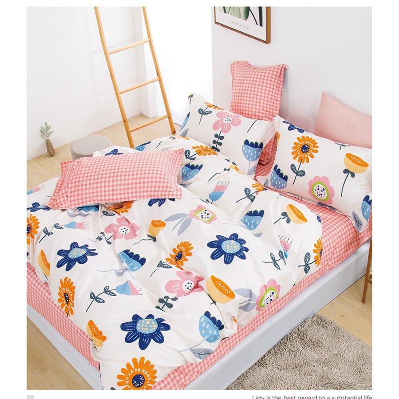 Vierteiliges Set aus Bettwäsche aus reiner Baumwolle, Bettbezug, Bettwäsche, dreiteiliges Bettlaken-Set für den Schlafsaal