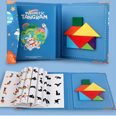 Magnetic Tangram Puzzle Intelligence 3D Geometric Shape Jigsaw Puzzle Board Game Montessori Educational Toys for Children Gift
