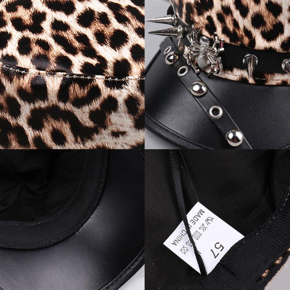 Punk Y2k Beret Hat Harajuku Flat Top Cap Vintage Rivet Leopard Hat  for Girls