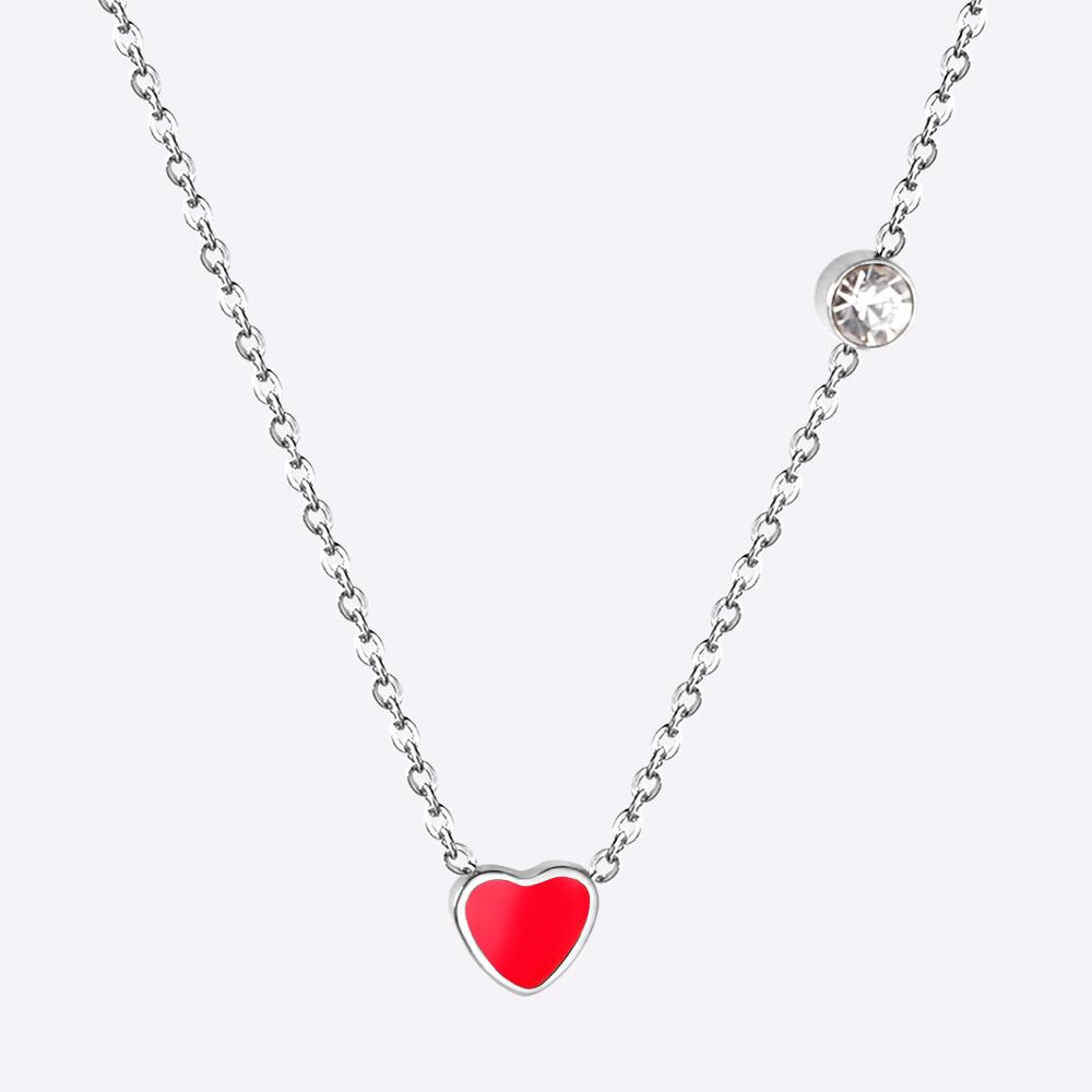 

LUXUKISSKIDS Red Heart Pendant With Crystal Stainless Steel Chain Necklace For Girls Fashion Party Jewellry Accessories 2025 Hot