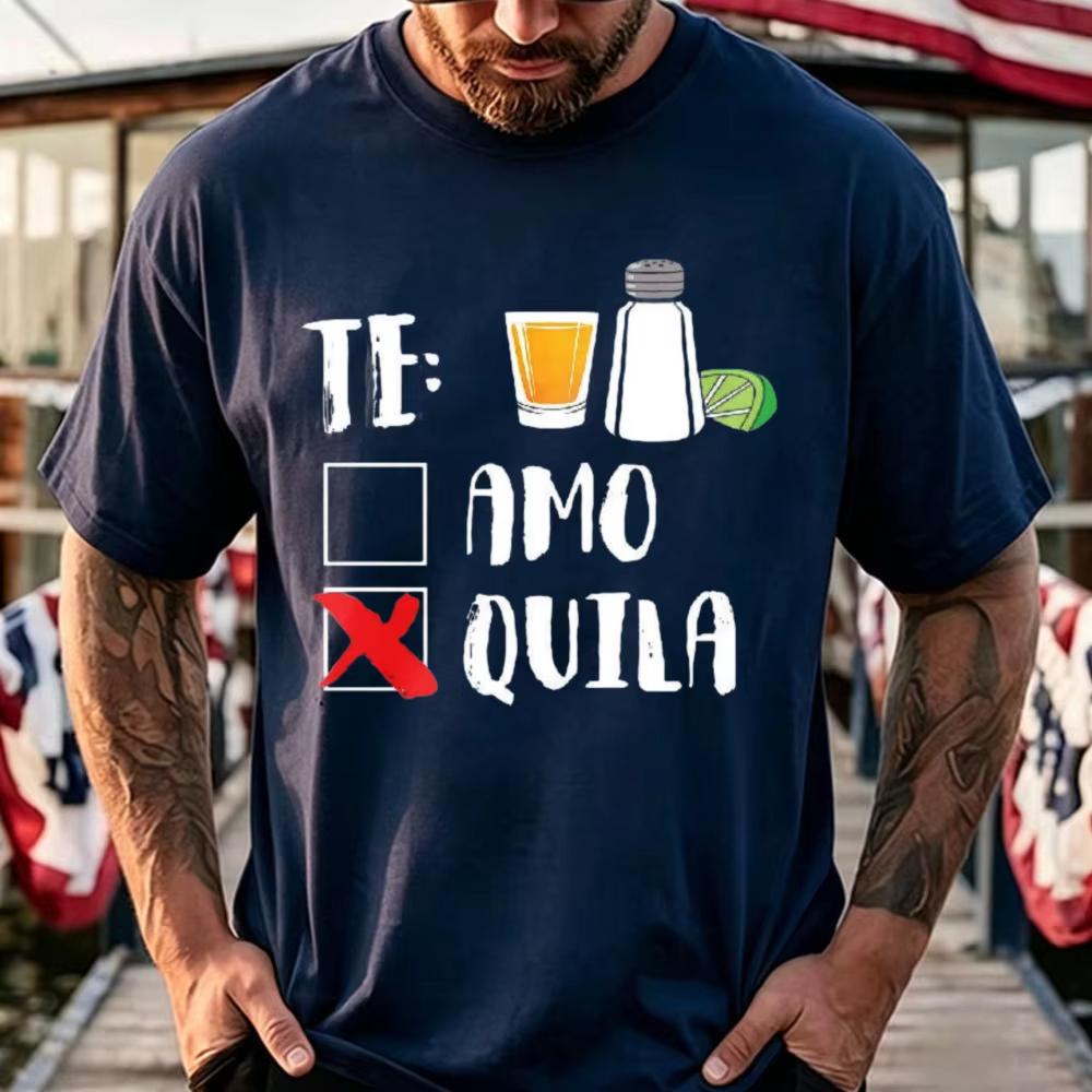 Te Amo Xquila With Drink And Lime Print Round Neck Short Sleeve Tshirt Graphic T Shirts Unisex Clothing Streetwear Harajuku Tees