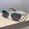 New Cat Eye Sunglasses for Women Stylish Vintage Rhinestones Oval Shades Ins Trendy Luxury Brand Design Lady Eyewear