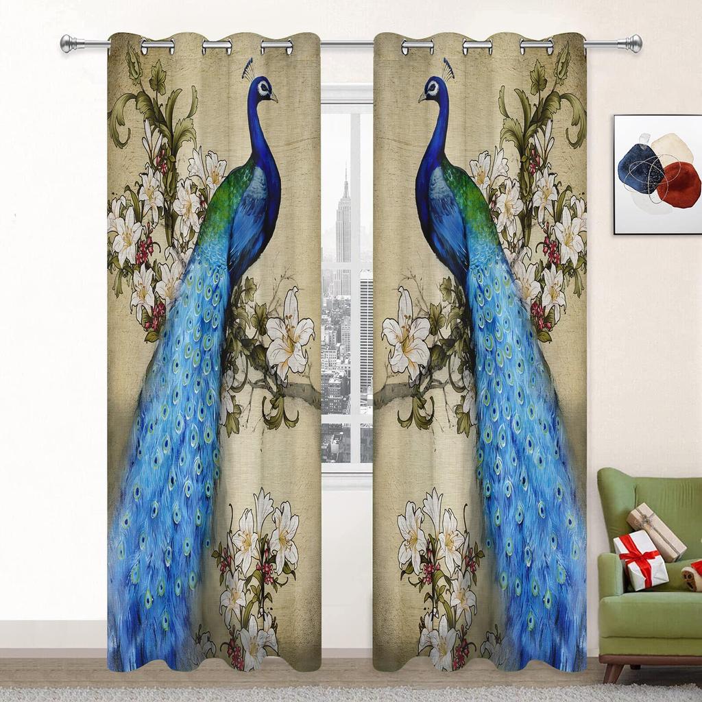 3D Animal Peacock Aesthetic Pattern Sunshade Curtain 2 Pieces of Living Room Bedroom Home Decoration Bed Empty Hook