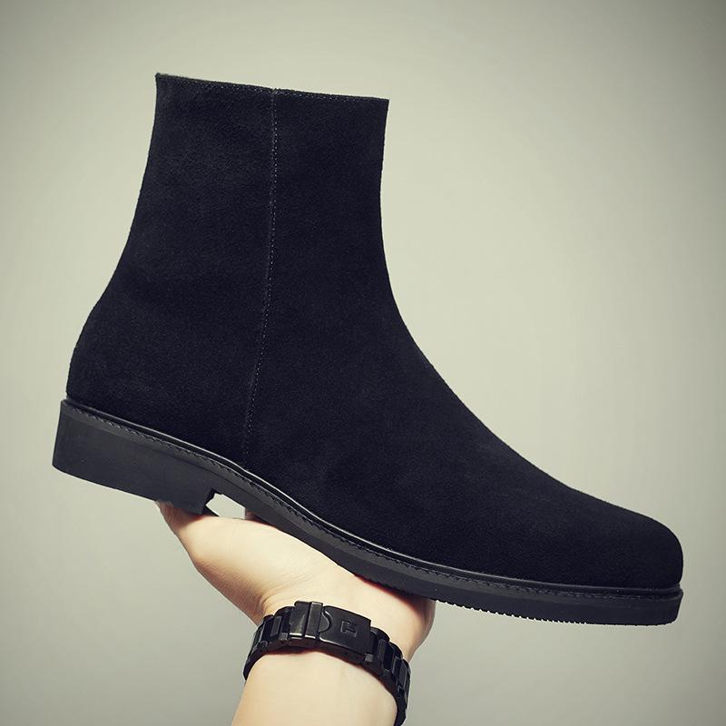 

Chelsea men s autumn and winter new British style mid-top boots genuine leather low-top leather shoes black short boots Martin boots 38