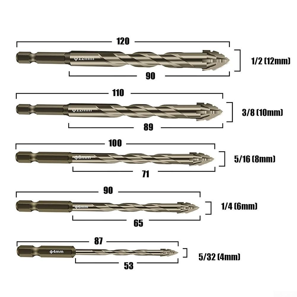 5pcs Eccentric Drill Bit,4 Edge Masonry Drill Bits Set,For Concrete Glass Brick.