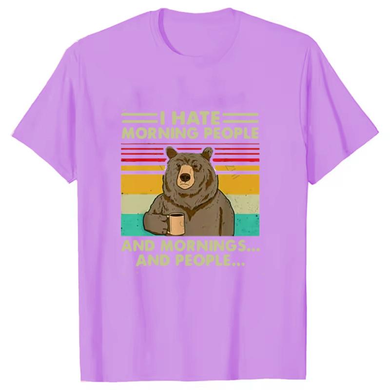 I Hate Morning People And Mornings And People T Shirt Funny-Bear Drink Coffee Lover Cute Lazy Animal Retro T-Shirt