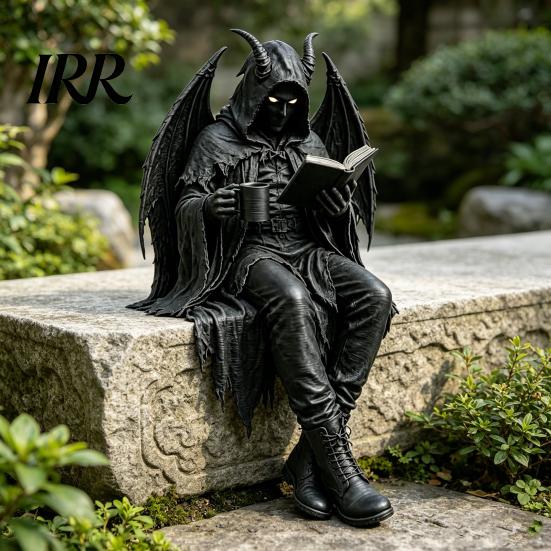 Zittend Magere Hein Model Gotische Dark Fantasy Figuur, Lezend Met Kap Standbeeld, Halloween Beeldje Hars Skelet voor Boekenplank Huis