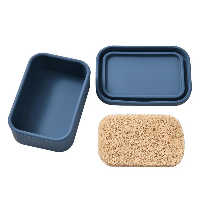 Portable Square Travel Soap Box with Lid Silicone Drain Soap Dish High Quality Self Draining Storage Box Outdoor Travel