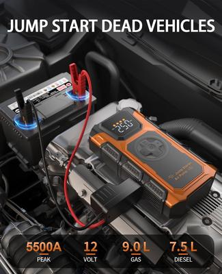 Jump Starter with Air Compressor, 5500A 12V Portable Car Booster Pack, 150 PSI Tire Inflator for Gas & Diesel Engines Up To 9.0L