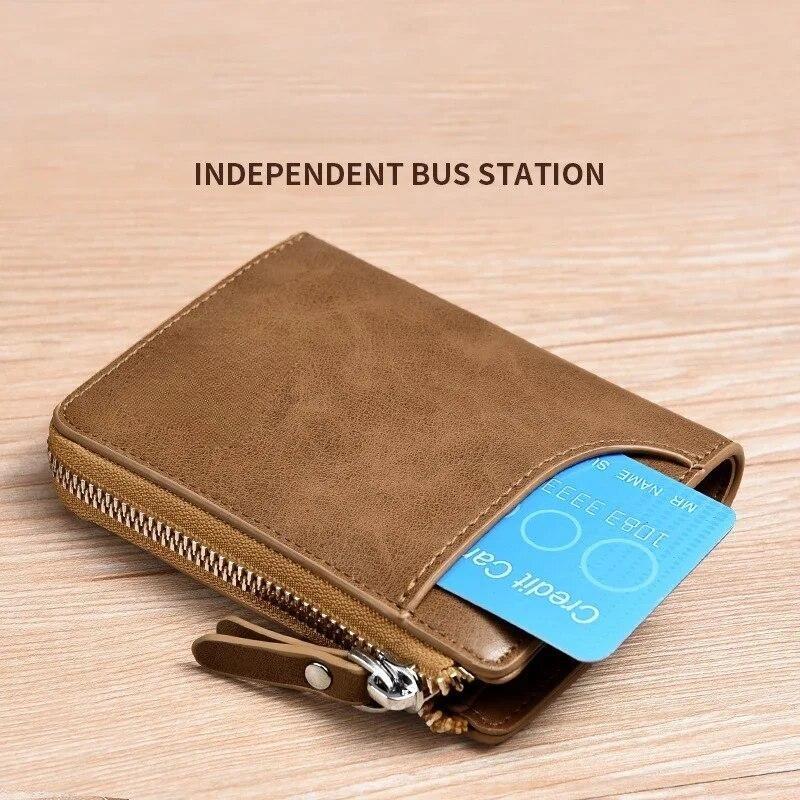 Men's Vintage Oil Wax Leather Zipper Wallet RFID Blocking Short Purse Multi Card Holder Business Casual Coin Pocket Credit Card Wallet for Men