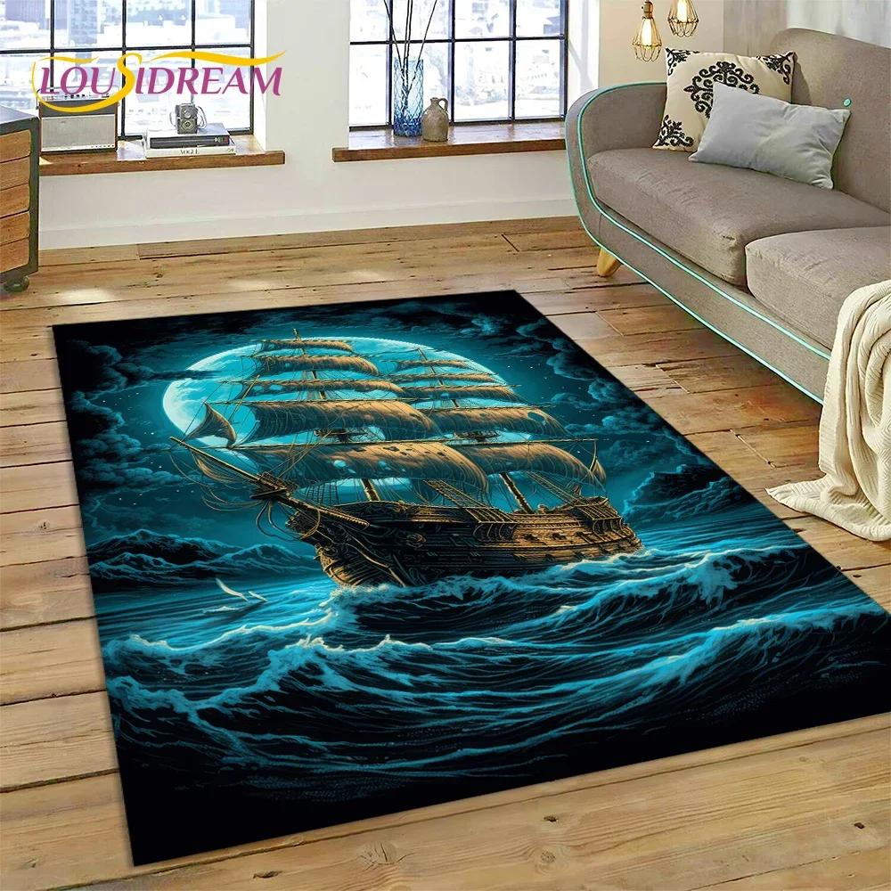 Ancient Pirate Ship Boat,Barque,Sailboa Carpet Rug for Bedroom Living Room Home Sofa Decoration,Child Game Large Decor Floor Mat