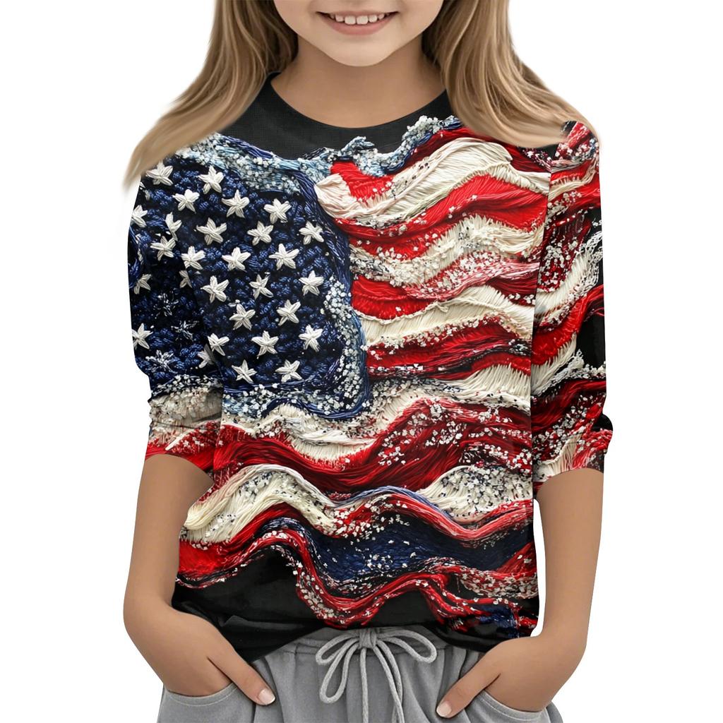 Children's Fashion Printed Round Neck Three-quarter Sleeve Top Casual T-shirt