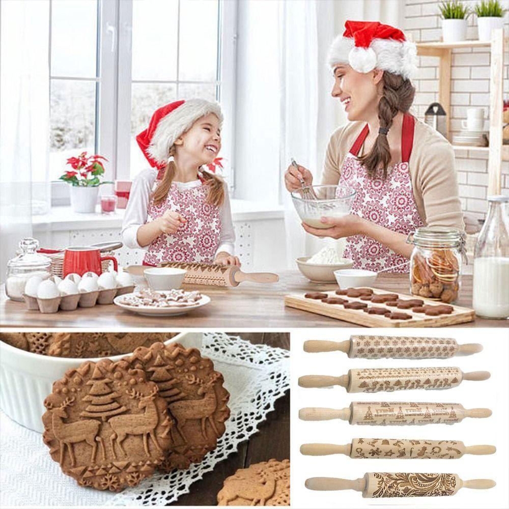 Laser Engraved Embossing Rolling Pin Christmas Style Pattern Printing Rolling Pin  Biscuit