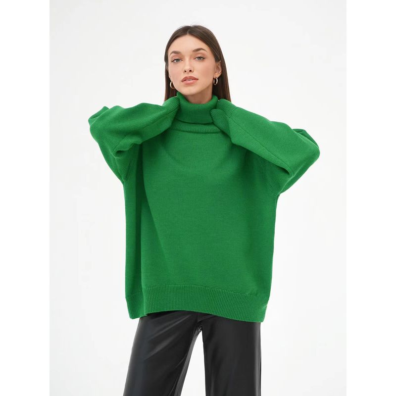 New Arrival Fall and Winter Plaid Loose All-Matching Graceful Pullover Turtleneck Sweater Turtleneck Loose Sweater