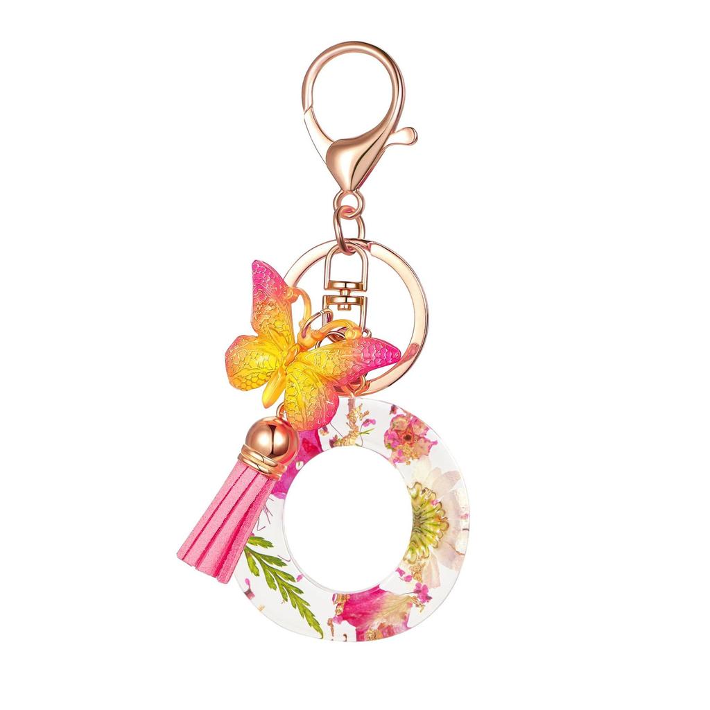 Flower Resin Keychain With Tassels And Butterfly Design 26 Letters Pendant Classic Retro Practical Durable Backpack Hanging Accessory