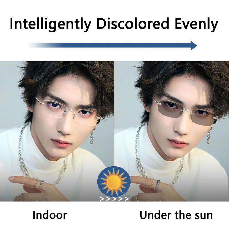 New Fashion Photochromic Glasses Vintage Frameless Square Frame Anti-Blue Light Eyeglasses Women Men Optical Eyewear Uv400