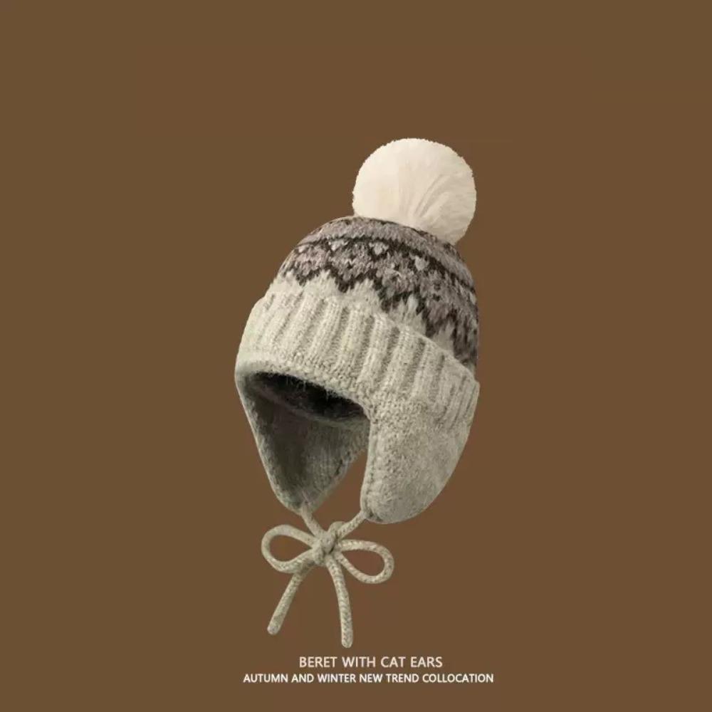 

Printed Jacquard Knitted Hat Wool Lei Feng Hat Sweet Fair Isle Style Beanies Outdoor бежевый