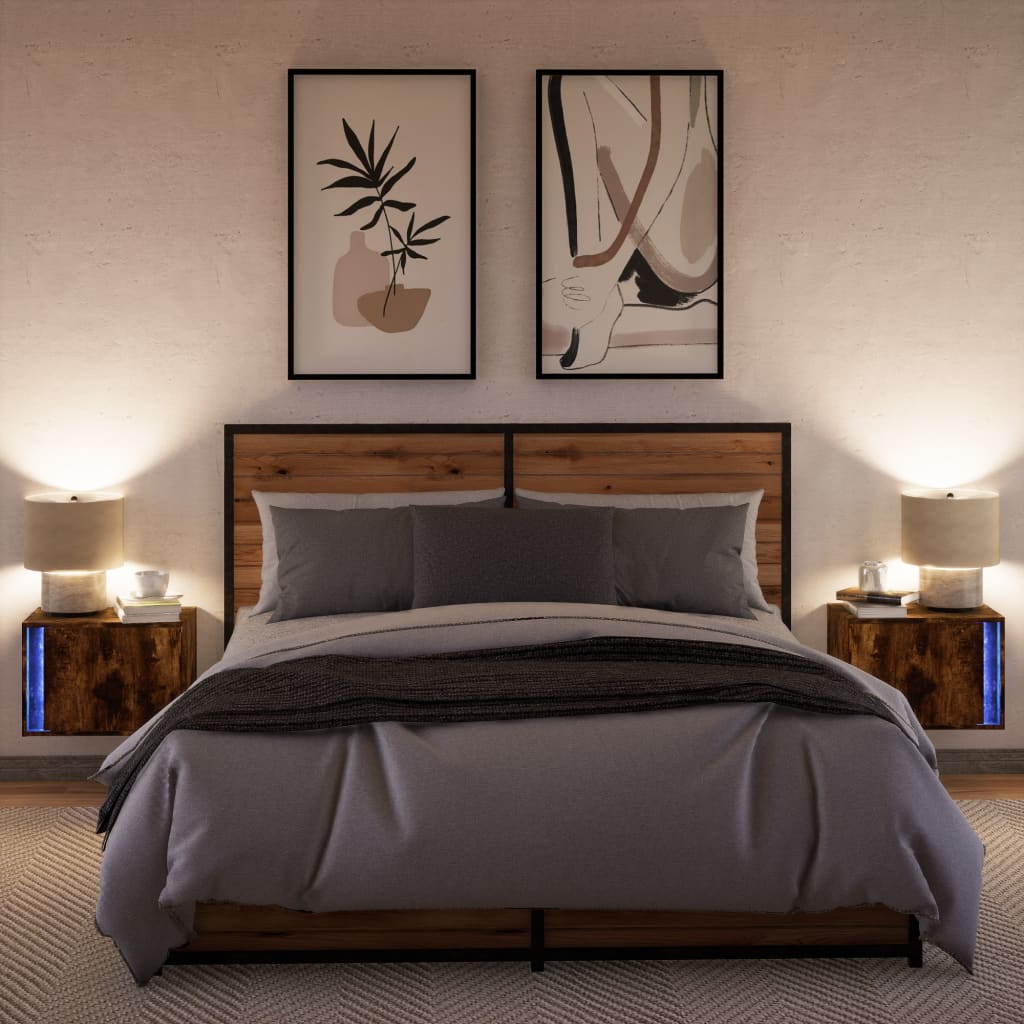 Wall Mounted Nightstands with LED Lights 2 pcs Smoked Oak