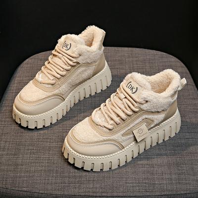 Women Platform Snow Boot Women Winter Plush Leather Boot Warm Cotton Shoe Comfort Cotton Short Boot