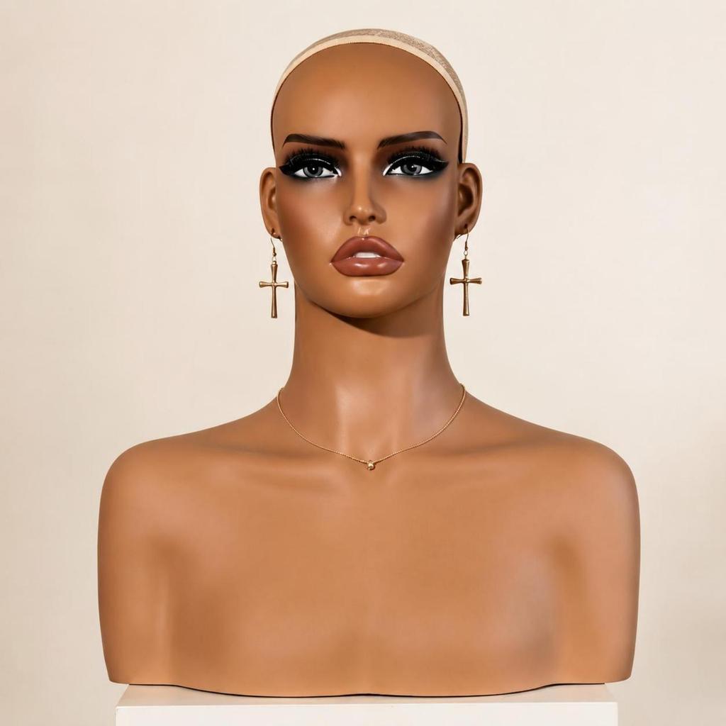 Mannequin Head with Shoulders PVC Bust Smooth Hat Display