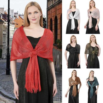 Metallischer Schal Glitzernder Glanz Damen Funkelnde Wickel Quasten Eimer-Design Formaler Anlass Schal Vielseitiger Abendschal