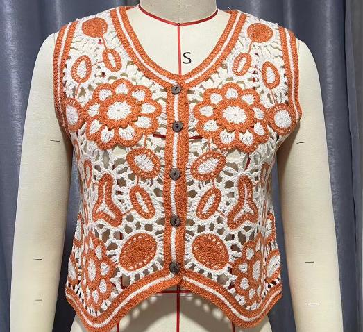 

Жилет-кардиган в этническом стиле с вышивкой, V-образным вырезом и короткими плечами без рукавов с вырезом для женщин L оранжевый