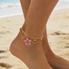 Gold Oil-Dripped Foot Chain Adjustable Beach Jewelry Vintage Flower Pendant Anklet  Girl