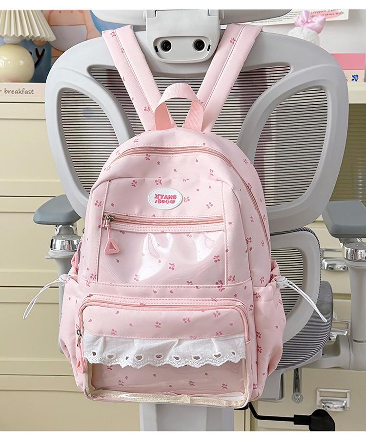 Schoolbag Ice Lemon Mint Light Shadow Flower Mark Girls Backpack Sweet Waxy Girls Ballet Wind Mori Clear Sense Travel Small Backpack