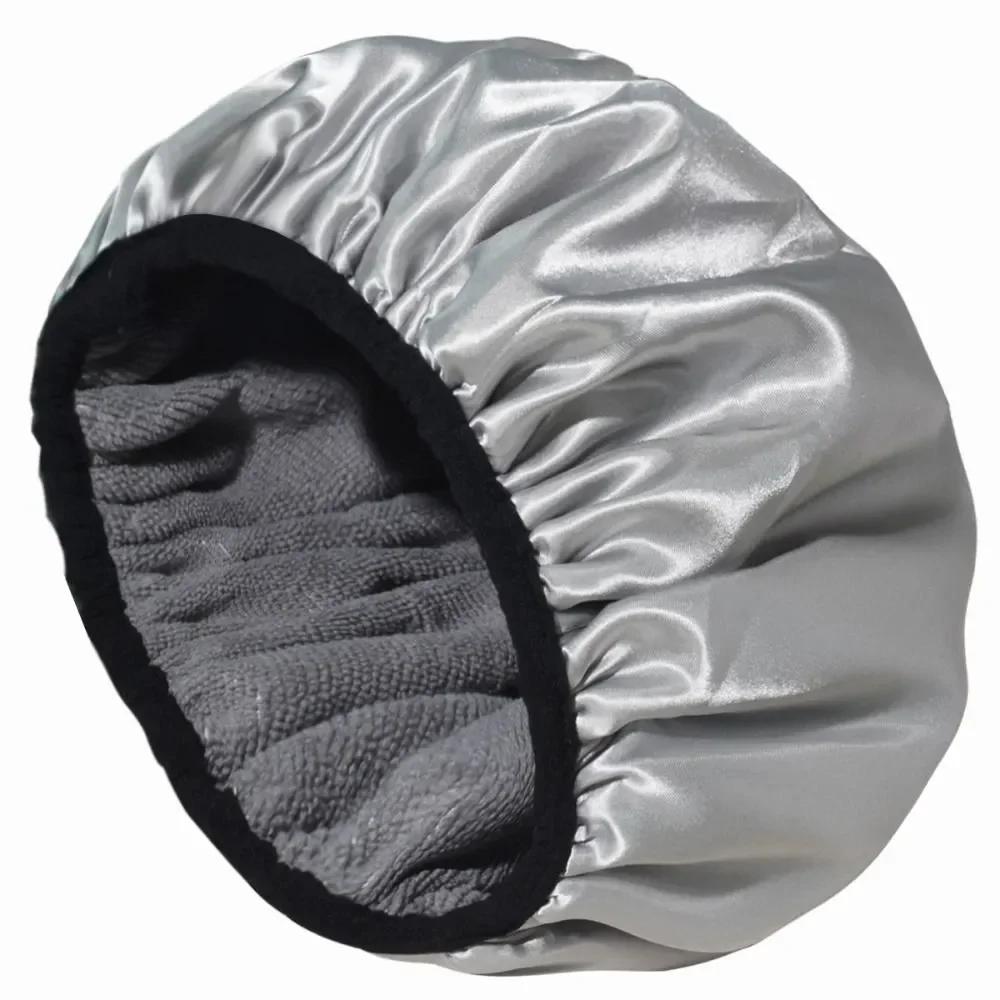 Shower Cap Terry Cloth Lined EVA Exterior Reusable Triple Layer Waterproof Large Bath Hair Cap for All Hair Hotel Travel