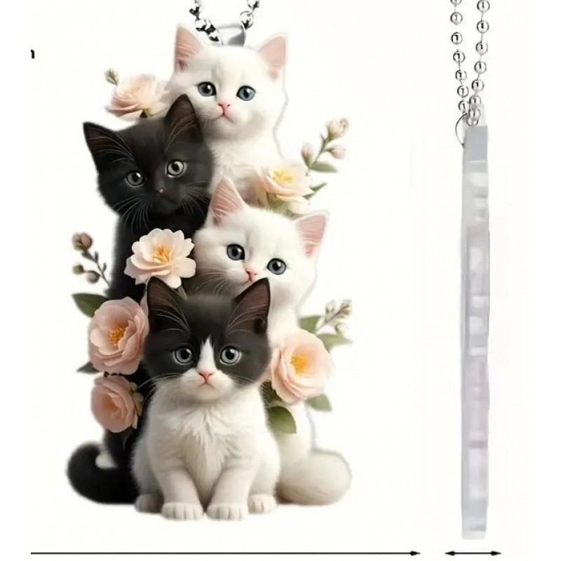 

Крем 2d Привлекательный Кот Акриловое Украшение для Зеркала Заднего Вида Автомобиля Веселый Мультяшный Стиль