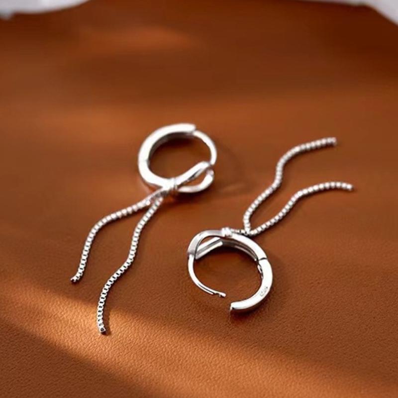 Fashionable And Creative Silver Color Knotted Earrings Suitable For Men And Women Simple Tassel Chain Earrings Daily Jewelry Gifts