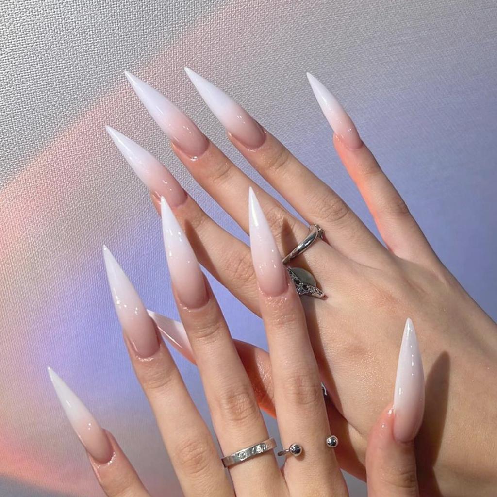 24pcs Glossy Black Fake Nails Set Press On Nail Tips Solid Color Long Stiletto Removable Artificial Nails Decoration Nail Art