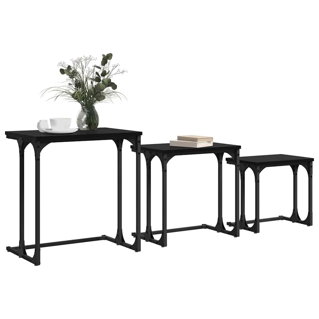 Nesting Coffee Table Set 3 pcs Black Oak Effect Wood Based Material