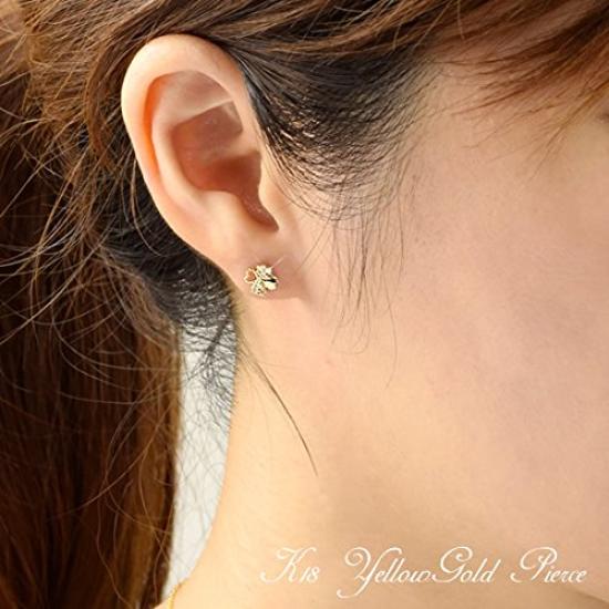 Leaf 18k K18 Yellow Gold April Birthstone Four Leaf Clover Earrings Kk147 [Four Clover] Women's