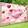 Happy Valentine's Day Tapestry, Pink Glitter Heart Background Cloth, Romantic Party Decor