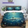 Sea Fish Ink Painting Pattern Bedding Home Decoration Birthday Gift (1 * duvet cover + 2 * pillowcase, without core)