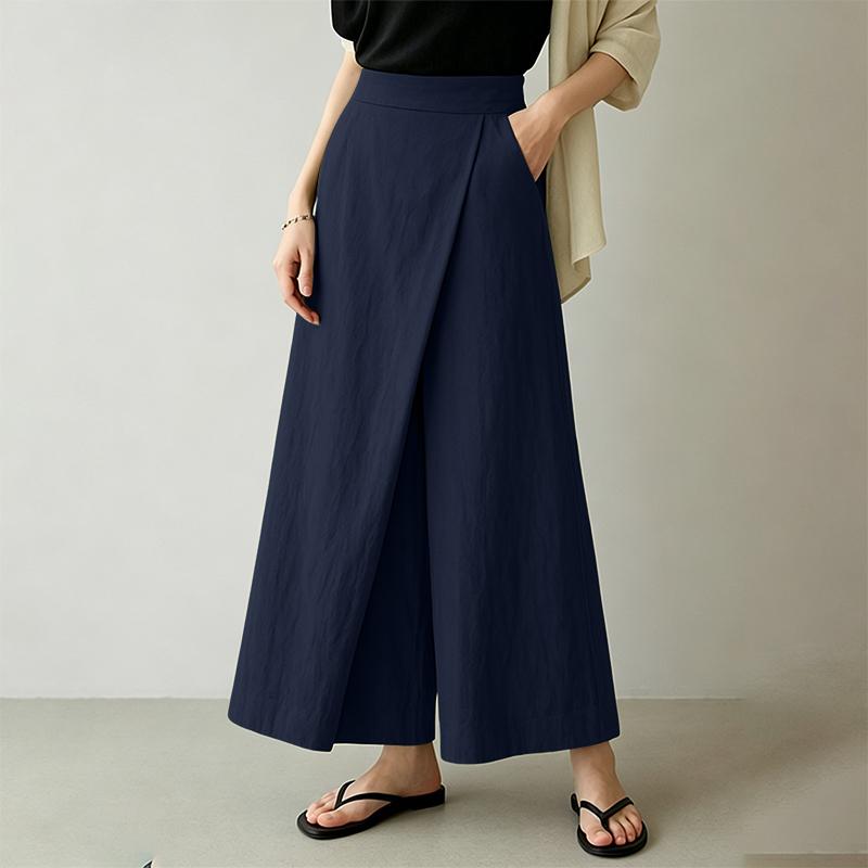 

ZANZEA Women Casual Elastic Waist Solid Color Loose Wide Leg Cropped Culotte Pants 5XL темно-синього кольору