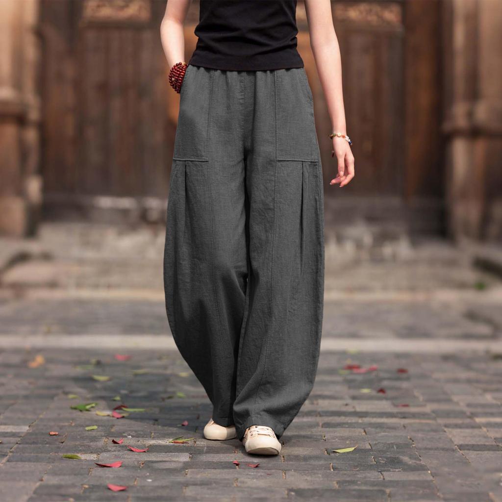 Ladies' Color Casual Fashion Breathable Loose Cotton And Linen Pants